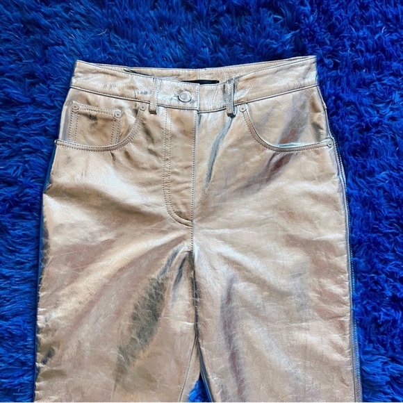 New! HELMUT LANG Mirror Crinkled Straight Leather Pants - Picture 8 of 12